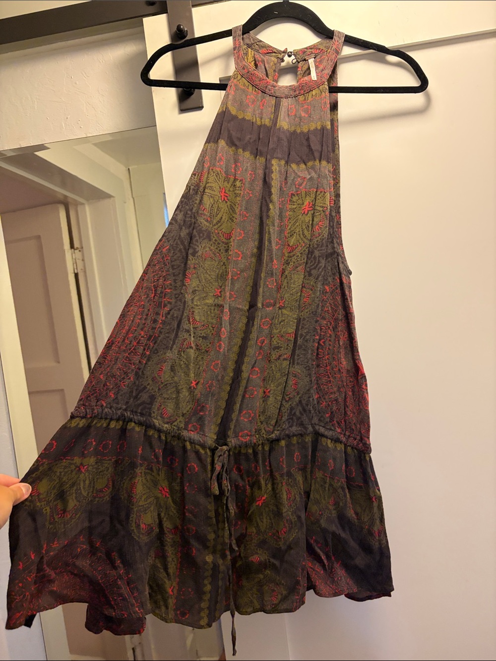Boho Tiered Mini dress in Olive & Rust